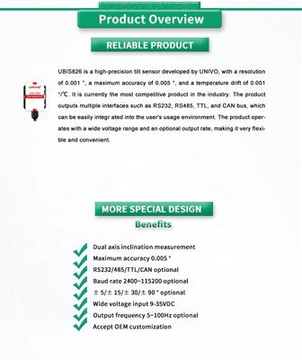 X-Y Measurement Axis High Precision Inclination Sensor UNIVO UBIS-826Y for Industrial
