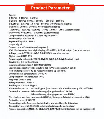 Oil Pressure Liquid Level Sensor with Easy Integration and Maintenance Range 0-400MPa