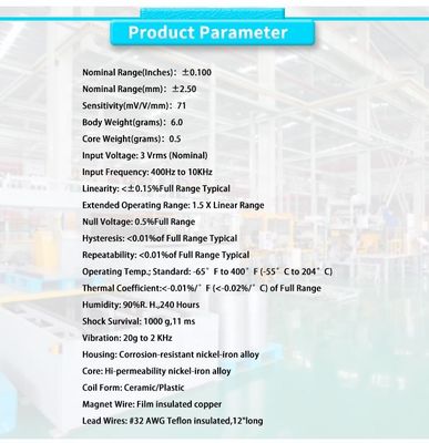 Industrial Grade UNIVO UBMD-375-100Y AC Range 2.5mm Miniature Motion Position Sensor LVDT