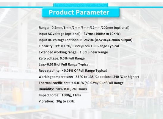 High Precision 24VDC 3Vrms Power LVDT Sensor for Micro Displacement Control System