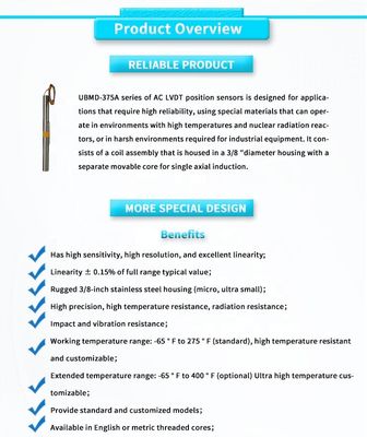 UNIVO UBMD-375AY High-Temperature LVDT Linear Displacement Sensor with AC and DC Power