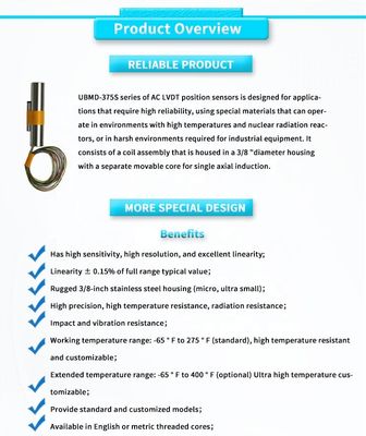Automation Measuring LVDT Linear Displacement Sensor with 3Vrms/24VDC Power Supply
