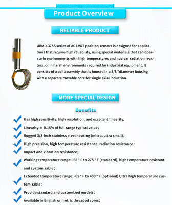 LVDT Linear Displacement Sensor for Automation Material Testing Motion Position Sensor