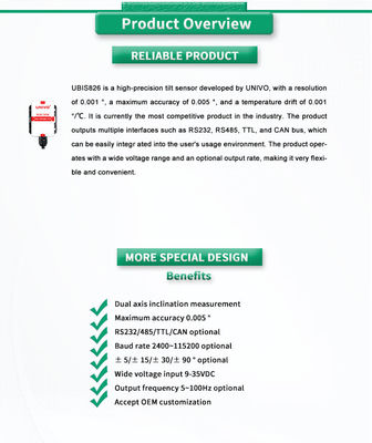UNIVO UBIS-826Y Inclinometer RS232 RS485 TTL CAN Dual Axis Digital Inclination Sensor