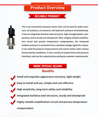 24V 5VDC Pressure Sensor for Precise Liquid Level Measurement in Tanks and Containers