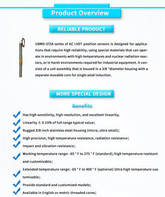 High-Temperature and High-Voltage LVDT Sensor with 12mm Range and 3Vrms Power Supply