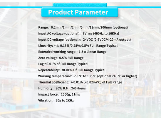 High Precision 3Vrms 24VDC Power LVDT Sensor for Micro Displacement Monitoring System