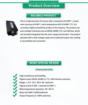 Industrial Grade UBIS-526Y Dual Axis Inclinometer Sensor With RS232 RS485 TTL Interface