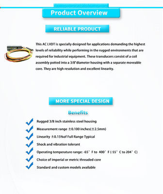 UNIVO High Temperature Mini AC Range 2.5mm Displacement Sensor for Harsh Environments