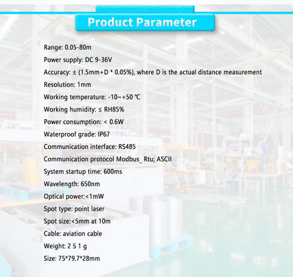 High Precision UBJG-08Y RS485 0.05-80m Laser Ranging Sensor with Customization Support