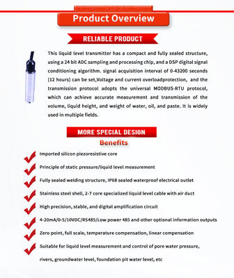 Advanced Water Level Transmitter with 5VDC Supply and 0.5-100m Measurement Range
