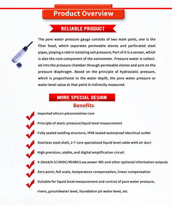 UNIVO UBPT500-601TY Liquid Level Sensor for Customized Pore Water Pressure Monitoring