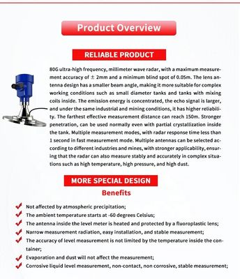 Customizable Solid-Liquid Detection 80G Radar Level Gauge for Industrial Applications